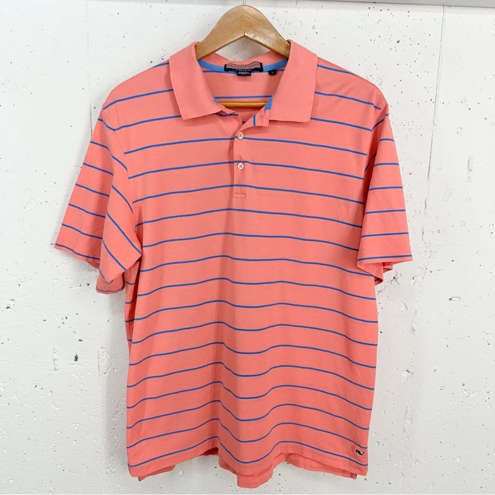 Vineyard Vines Men’s Size Large Pink & Blue Striped Polo Shirt
